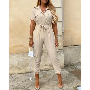 Summer 2025  Women's Trousers Casual Lapel Jumpsuit European and American - AliExpress Jumpsuits&Rompers