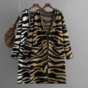 Knitted jacket for women, new style Shang V tie cap, long sleeved zebra print sweater, cardigan - AliExpress Sweaters&Jumpers