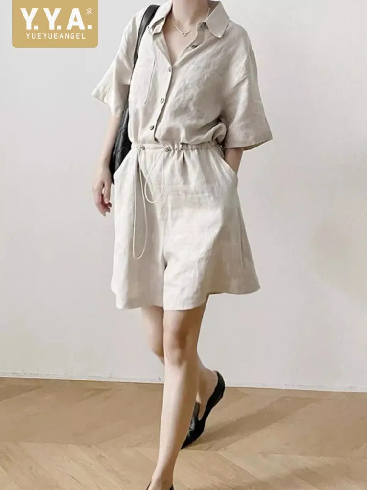 Summer Women Cotton Linen Rompers One Piece Short Sleeve Playsuits Casual Adjustable Waist Loose Fit Short Jumspuit Streetwear - AliExpress Jumpsuits&Rompers