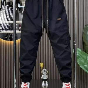 High-End Fce Lined Men's Casual Pants Thiened Sports Leisure Trousers Autumn Winter Wear Elastic Waist Decorative kets - AliExpress Pants