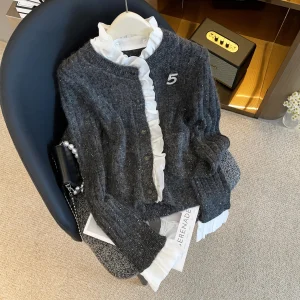 Loose Korean Sle Knitted Sweater Coat Color Blo Lazy Sle Women's Autumn Faion Outerwear Long Sve Button Closure - AliExpress Sweaters&Jumpers