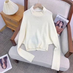 Tua White Batwing Sve Loose Ne Knitwear Waist Cinched Wool Sweater French Sle Women's Loose Fit Long Sve Thermal Top - AliExpress Sweaters&Jumpers