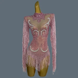Women's Pearls Bodysuit Singer Performance Outfit Night Club Rhinestones Fringes Stage Costume Long Sellve Dance Leotard Yanhui - AliExpress Jumpsuits&Rompers