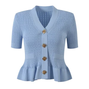 Ele V-Ne ort Sve Knitted Top Single Button Hem Commute Sle Summer 2025 New Arrival for Women - AliExpress Sweaters&Jumpers