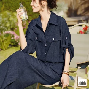 Ele Pure Color High Waist Loose Women's Jumpsuit XWI Spring Workwear Long Pants Polyester Fiber Commute Sle - AliExpress Jumpsuits&Rompers