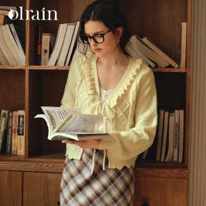 OLrain Autumn French Cardigans Solid V-neck Lace-up Knitted Sweater 2026 New Casual Sweet Long Sleeve Tops Female O57QZ001690 - AliExpress Sweaters&Jumpers