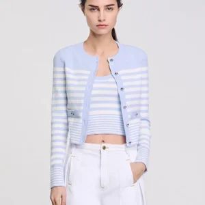 MaSandeS Spring Summer New Women's Light Spring Stripe Knitted Cardigan  Blue Commute Sle round Ne Long Sve Regular... - AliExpress Sweaters&Jumpers
