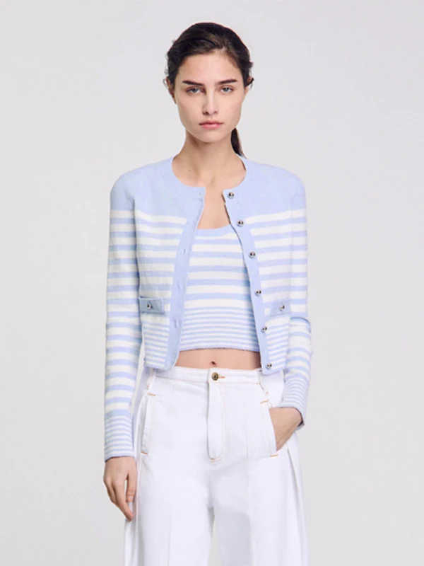 MaSandeS Spring Summer New Women's Light Spring Stripe Knitted Cardigan Blue Commute Sle round Ne Long Sve Regular... - AliExpress Sweaters&Jumpers