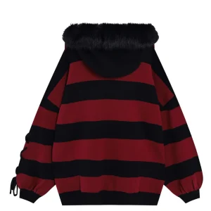 Original Punk Striped Loose Versatile Lantern Sleeve Hooded Coats for Women Fashion Casual Loose Cardigan Sweater Autumn Winter - AliExpress Sweaters&Jumpers
