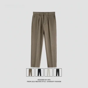 Men's Casual Thiened Woolen Straight Leg Pants Autumn Winter New Faion Ci Sle mid Waist Long Trousers - AliExpress Pants