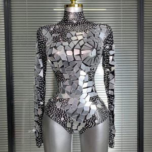 INS New Women Sexy Mesh Rhinestone Mirror Sexy Night Club Bodysuit One Piece Designer Dancer Singer Costume Party Bodysuit - AliExpress Jumpsuits&Rompers