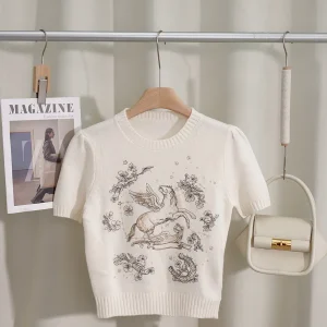 New Year's Little 00% Wool Heavy Embroidery Slim Fit oulder Knitted ort Sve Top for Women Commute Sle Animal ... - AliExpress Sweaters&Jumpers