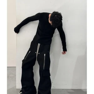 RO Style Men's Casual Flared Leggings Dark Pioneer Multi Pocket Floor Length Wide Leg Casual Pants Workwear Trousers - AliExpress Pants