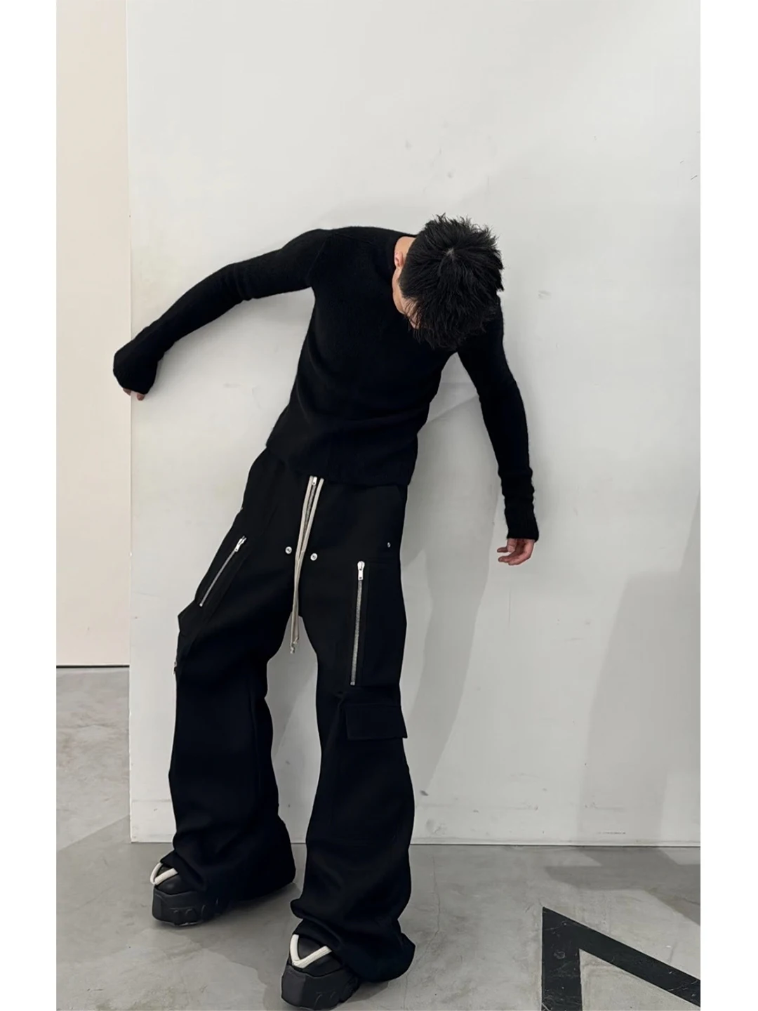 RO Style Men's Casual Flared Leggings Dark Pioneer Multi Pocket Floor Length Wide Leg Casual Pants Workwear Trousers - AliExpress Pants
