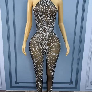 High Quality Sparkling Water Diamond Sexy Perspective Black Mesh Jumpsuit Dancer stage performance costumes Nightclub jumpsuit - AliExpress Jumpsuits&Rompers
