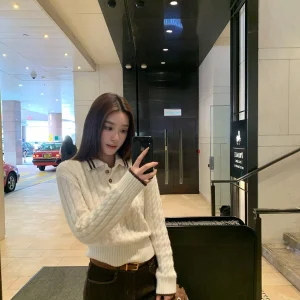 Advanced Women's High Collar Knitted  Loose Fit Spring Autumn Versatile ort Sweater Casual Turn-Down Knotted Design - AliExpress Sweaters&Jumpers