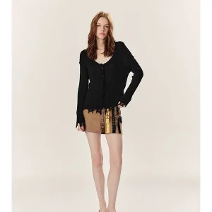 Tee Goood V-Ne Knitted ort Open-irt with Fringe And Hole Design Breathable Polyester Fiber Cotton Nylon Ladieswear - AliExpress Sweaters&Jumpers