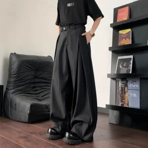 Loose Wide Leg Pants Men Women Street Style Neutral Folded American Retro Suit Pants Summer Casual Loose Feeling Trousers - AliExpress Pants