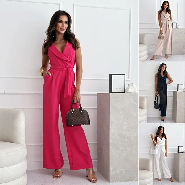 New Sleeveless V-Neck High Waist Commuter Waist Strap Jumpsuit Trousers 2025 - AliExpress Jumpsuits&Rompers