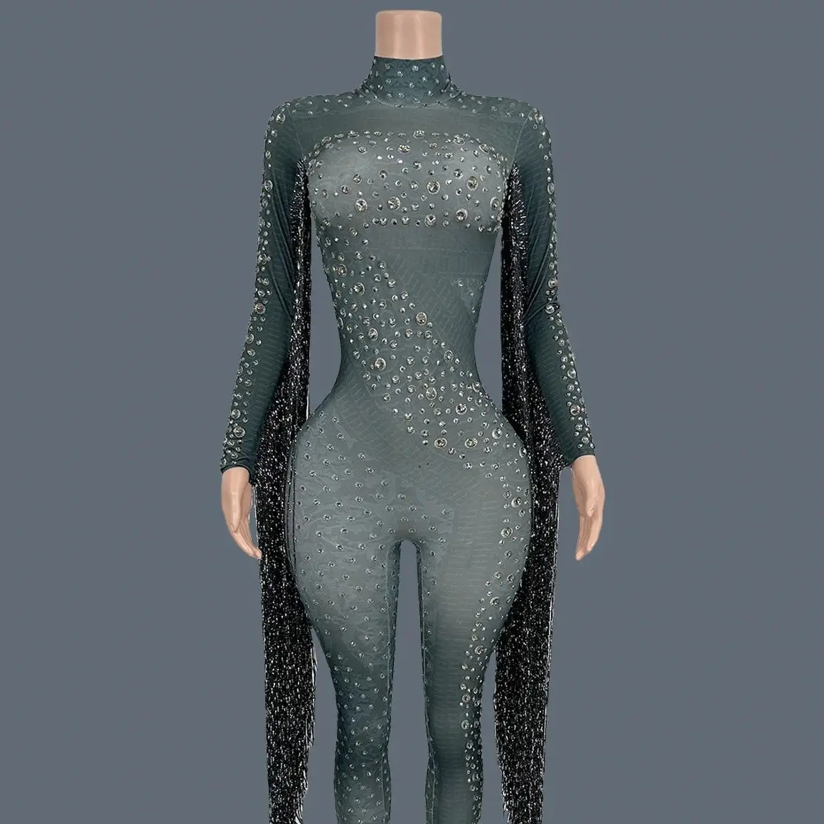 Spandex Tight Fitting Sexy Elastic Jumpsuit Shining Rhinestone Tassel Bodysuit Party Night Club Stage Performance Outfit Guoqing - AliExpress Jumpsuits&Rompers