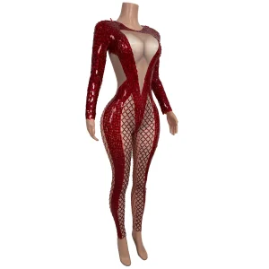 Sexy Long Sleeves Red Sequin Stage Performance Jumpsuit Women Club Rompers Drag Queen Show Bodycon Bodysuit Gogo Dancer Costumes - AliExpress Jumpsuits&Rompers