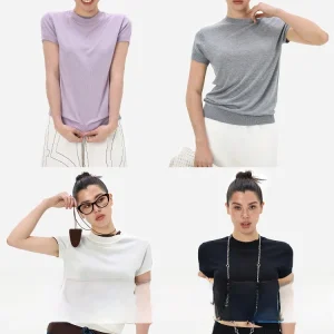 egu Yue Simple Version Lyocell Tri-acetate round Ne Knitted Summer ort Sve Women's Faion Commute Sle Top - AliExpress Sweaters&Jumpers