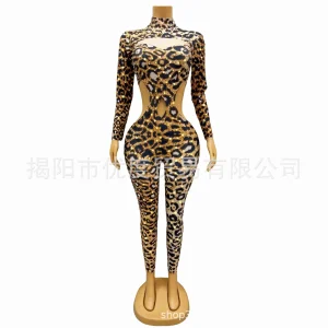 Hollow Waist Tight One-piece Sexy Perspective Mesh Birthday Party Party Dance Night Leopard Vestido De Gala Noche Mujer Elegante - AliExpress Jumpsuits&Rompers