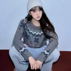 Women's Knitted Wool Sweater Winter Faion Retro Design Fair Isle Pattern Loose Fit Long Sve round Ne Pullover Coat - AliExpress Sweaters&Jumpers