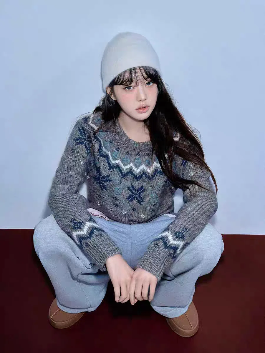 Women's Knitted Wool Sweater Winter Faion Retro Design Fair Isle Pattern Loose Fit Long Sve round Ne Pullover Coat - AliExpress Sweaters&Jumpers