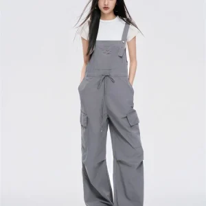 Chill ZoeY Dstring Workwear Overalls Summer New Casual ket Tied Strap Utili Pants Straight Leg mid Waist Long Nylon - AliExpress Jumpsuits&Rompers