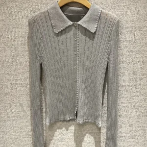 Elegant Grey Knitted Long Sleeve Shirt for Women Casual Comfortable Slim Fit Spring New Style Single Button Notch Collar Base... - AliExpress Sweaters&Jumpers