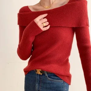 JWUNIQUE Women's Long Sve Knitted irt Slim Fit Base Layer Top Red Design Sense Winter 2026 Low round Ne  Color - AliExpress Sweaters&Jumpers