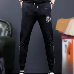 Hong Kong Sle Men's Bla Cuffed Casual Pants Summer Ice Silk Qui Dry Sports Elastic mid Waist Polyester Fiber Long Trousers - AliExpress Pants