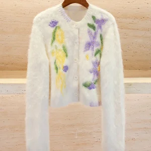 Elegant Hand-Embroidered Alpaca Knitted Cardigan Top Gentle Floral Style Commute Simple Regular Fit Long Sleeve round Neck - AliExpress Sweaters&Jumpers