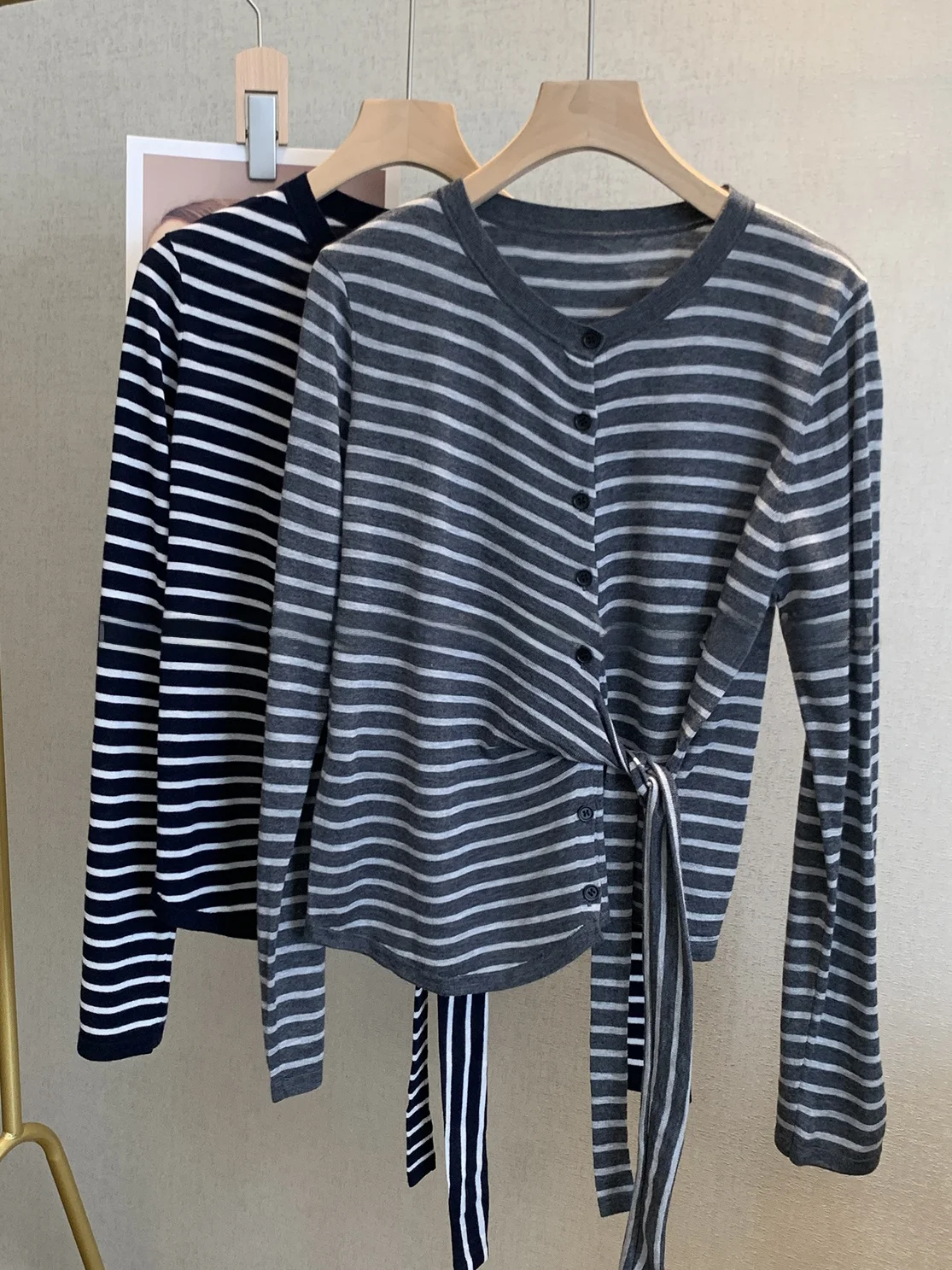 Women's V-ne Long Sve Knitted Sweater Slimming Waist Design Stripe Pattern Belted Soft Wool Blend Spring New Arrival - AliExpress Sweaters&Jumpers
