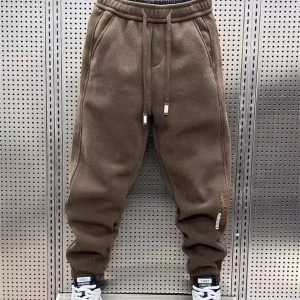 Khaki Corduroy Men's Fce Lined Thiened Winter Casual Pants Loose Fit Trousers with Dstring Regular Sle for Men - AliExpress Pants