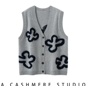 TLOML Women 100% Cashmere Sweater V-neck 3D Flower Towel Embroidere Cardigan Vest Autumn Winter Cashmere Knitwear Waistcoa Tops - AliExpress Sweaters&Jumpers