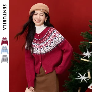 SENTUBILA Fair Island Cardigan for Women 2026 Autumn Winter Knitted Jacket Long Sleeve Knit Tops Ladies Knitwear W53EB3372 - AliExpress Sweaters&Jumpers