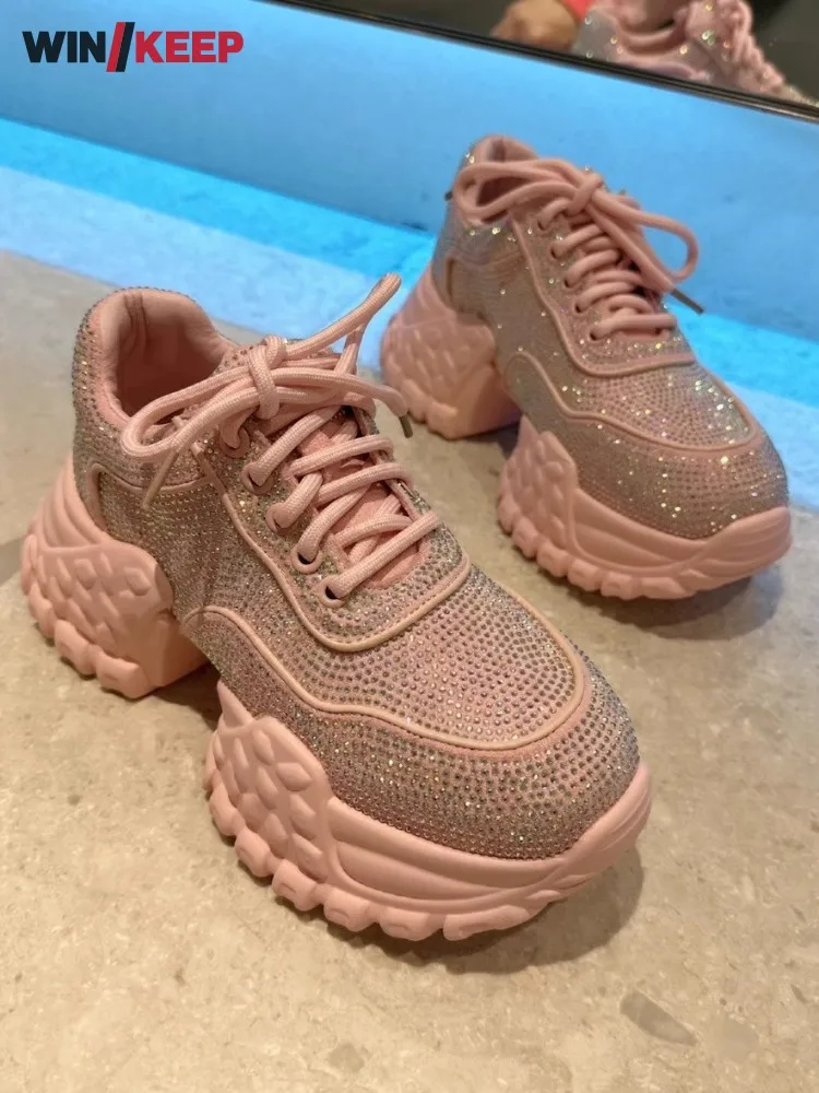 Spring Women Thick Bottom Comfortable Spliced Diamonds Platform Sport Shoes Solid Color Lace Up Jogger Trainers Running Sneakers - AliExpress Sneakers