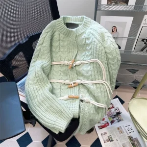 Korean Style Lazy Style Sweater Jacket for Women Autumn and Winter Horn Button Knitted Cardigan - AliExpress Sweaters&Jumpers