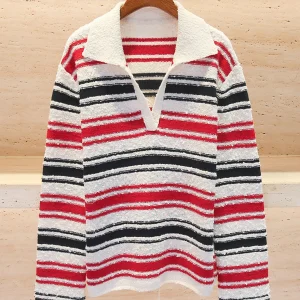 Casual Versatile Knitwear Top Women's Premium Spring Fashion Striped Collared Sweater Red White Color Block Commute Style - AliExpress Sweaters&Jumpers