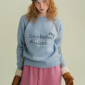 Rina Berry Wool Embroidered round Ne Loose Top Autumn Winter Simple Blue Soft Knitted Sweater Casual Sle Women's Faion - AliExpress Sweaters&Jumpers