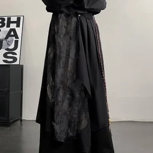 New Chinese Sle Wide Leg Pants Skirt Men's Design Sense Plant Printing Retro Layered Fake Two-Piece Skirt Pants - AliExpress Pants
