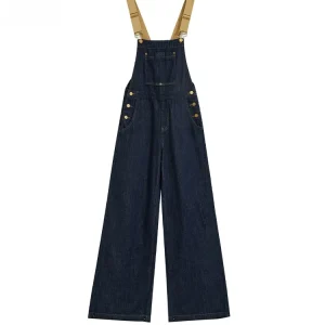Deep Blue High Waist Straight Leg Denim Overalls Women's Autumn Winter Loose Wide Leg Jumpsuit Street Sle Cotton Fabric - AliExpress Jumpsuits&Rompers