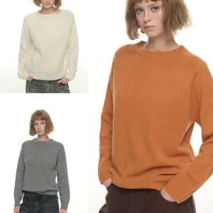 UNRETRO Women's Orange Woolen Sweater Long Sve round Ne Retro Sle Warm Autumn Winter Faion Commute Pure Color Knitwear - AliExpress Sweaters&Jumpers
