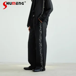 Men Women 2025 Autumn New Solid Color Loose High-End Slightly Elastic Long Pants Men's Side Beaded Chic Straight-Leg Suit Pants - AliExpress Pants