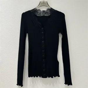 Cardigan for women New elastic knitted slim fit long sleeved top for autumn 2025 Lace patchwork V-neck women's sweater Knitwear - AliExpress Sweaters&Jumpers