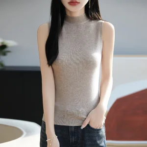Spring and New Thin Sleeveless Sweaters Women's Semi-High-Neck Knitted Camisole Slim Solid Color Waistcoat 100%Worsted Wool Vest - AliExpress Sweaters&Jumpers