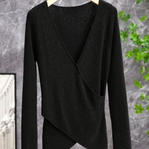 Slimming High-Rising Cross V-Neck Beaded Diamond Fashionable Knitted Sweater Women's Woolen Knitwear Commute Style Long Sleeve - AliExpress Sweaters&Jumpers