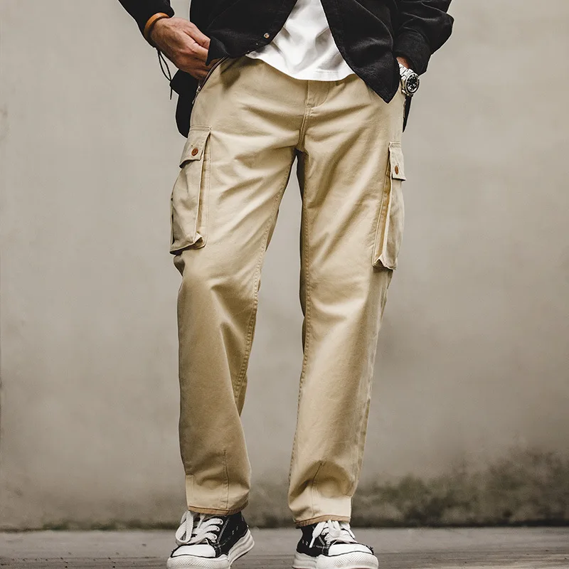 Maden Retro American Khaki Cone Work Pants Pure Cotton Zipper ket Casual Men's Long Trousers Straight Leg Workwear - AliExpress Pants